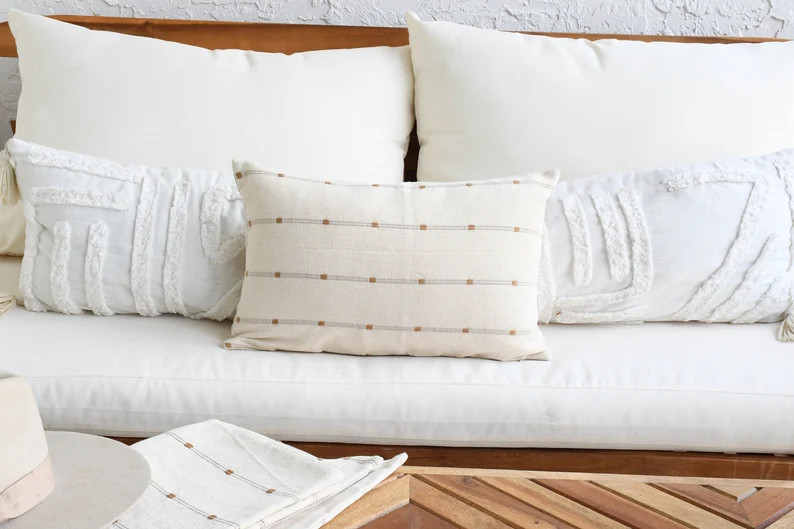 Beige Decor Pillow | Lumbar Beige Pillow Cover | Off white pillow cover | Striped Tan Pillow | Fa... | Etsy (US)