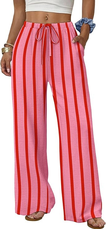 Sampeel Wide Leg Pants for Women Flowy Palazzo Drawstring Elastic Waist Trousers with Pockets Sum... | Amazon (US)