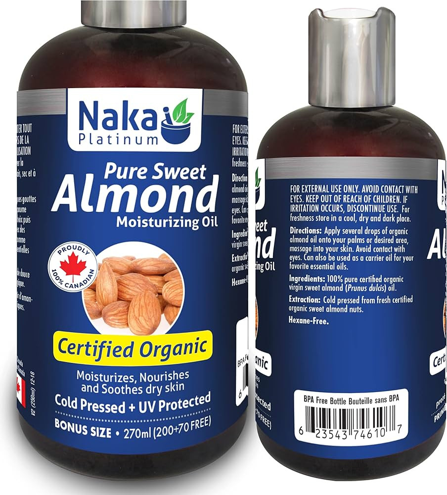 270ml (9oz) Sweet ORGANIC ALMOND Oil, Cold Pressed + UV Protected, Certified Organic, Moisturizes... | Amazon (CA)