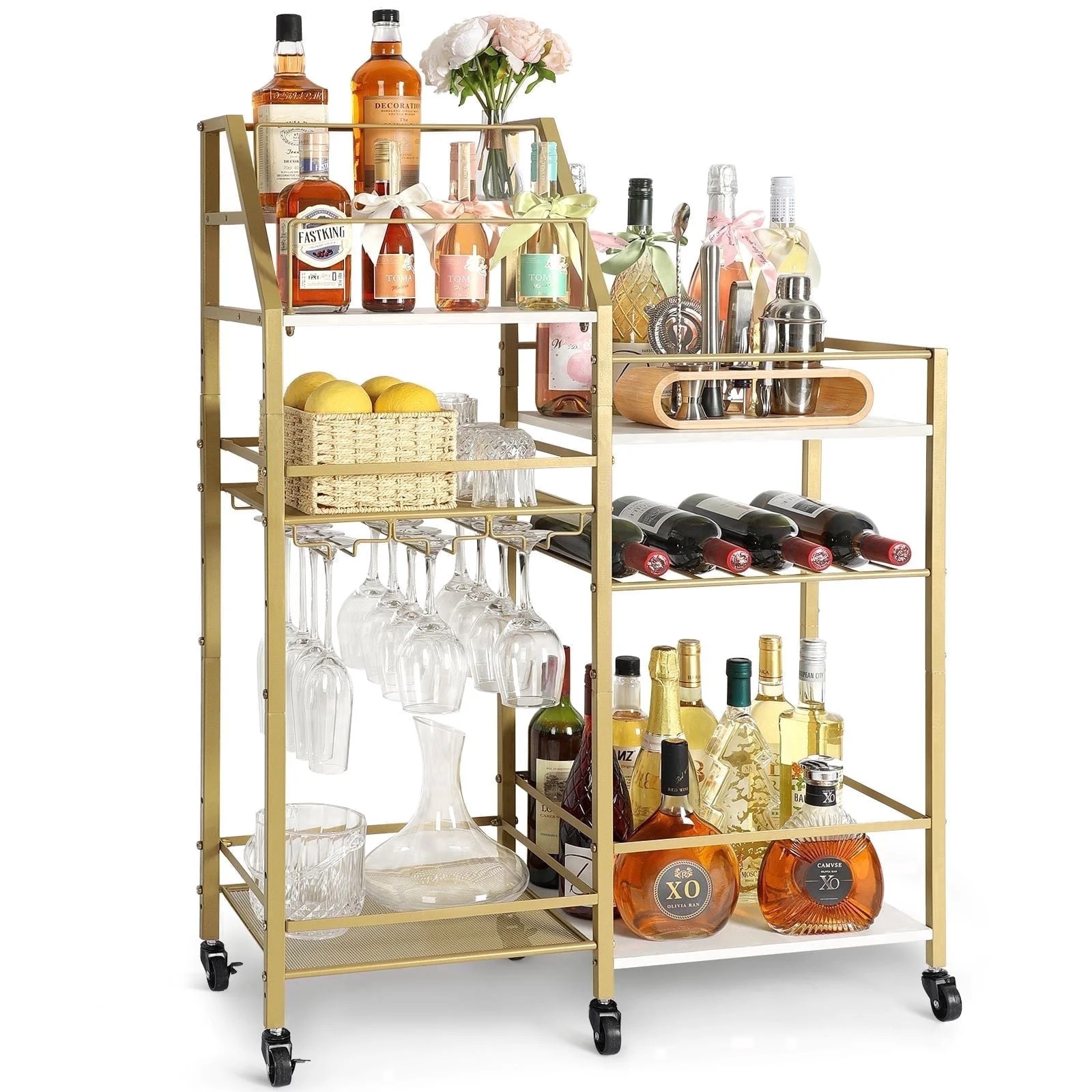 Olakee Liquor Stand with Rolling Cart Glass Holder & Wine Rack, Freestanding Metal & Wood, 360° ... | Walmart (US)