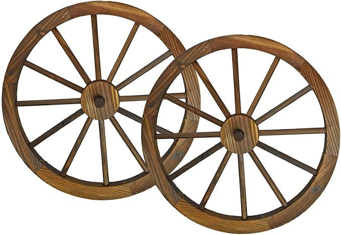 Westcharm Steel-Rimmed Wooden Wagon Wheels (24 in, Brown) | Amazon (US)