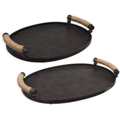 Uttermost Viggo Oxidized Bronze Metal Oval Trays Set of 2 with Handles | Target