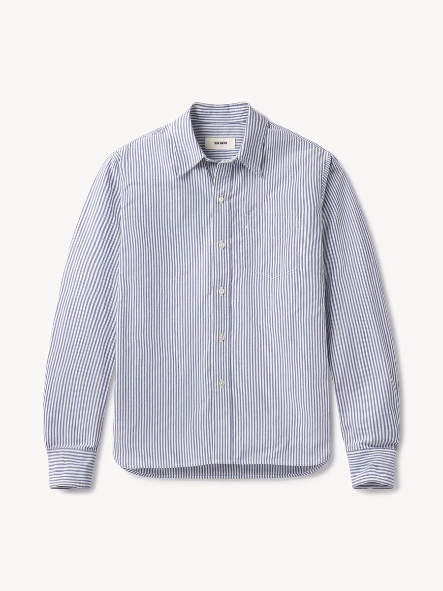 Blue/ White Hampton Stripe Mainstay Cotton Shirt - Buck Mason- Modern American Classics | Buck Mason