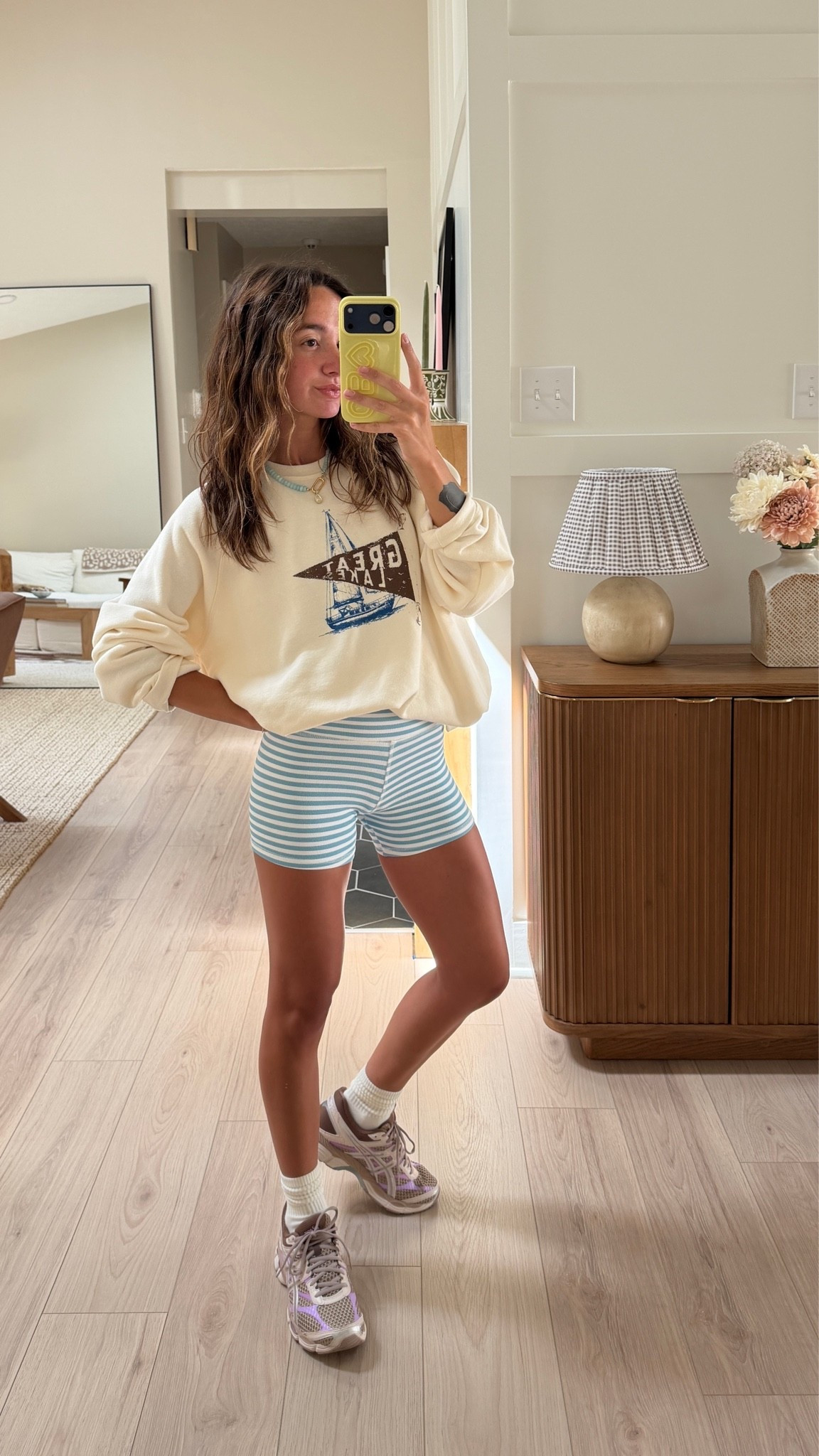 Large sweatshirt small shorts!