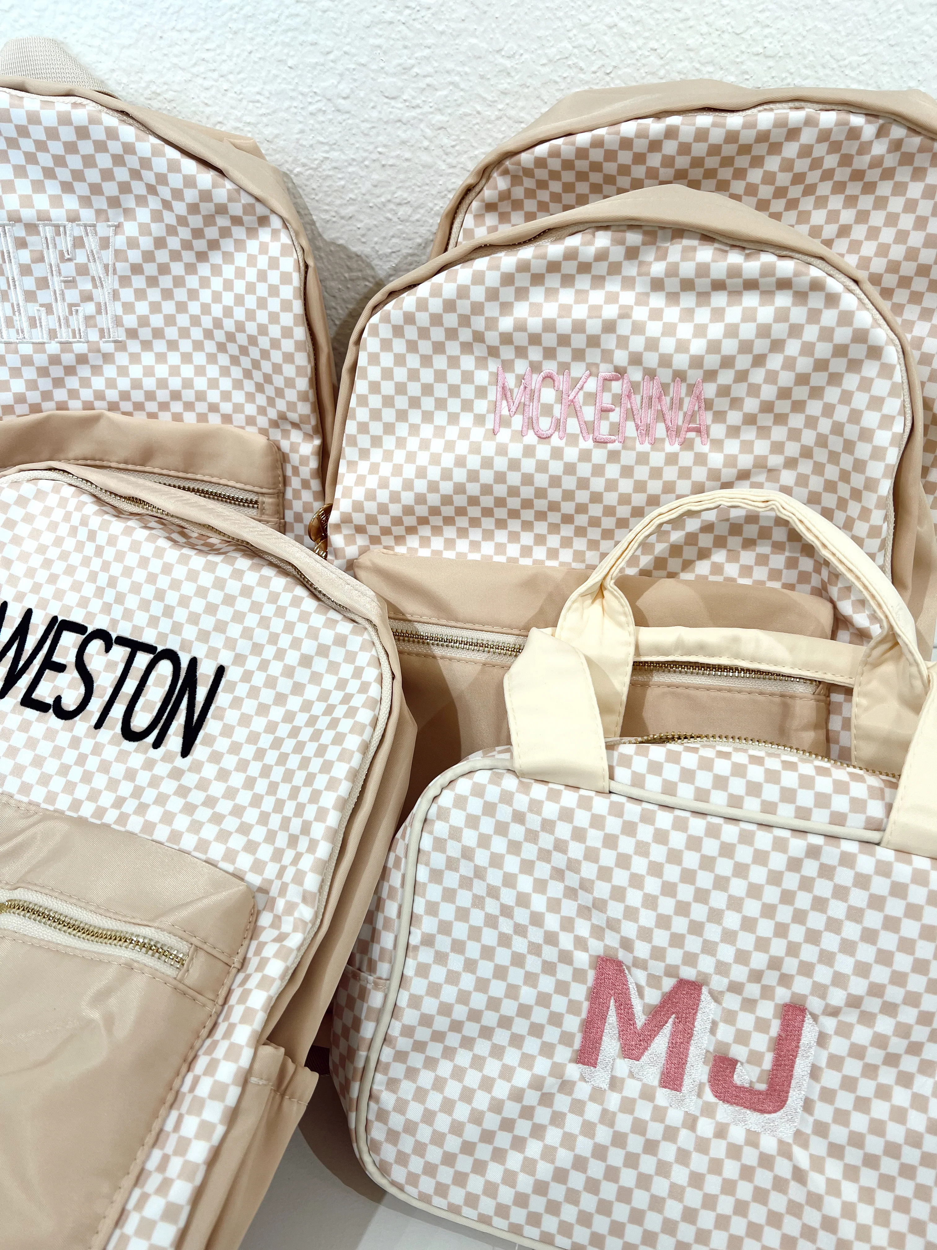 Tan Checkered Backpack -PLAIN NO EMBROIDERY | KenzKustomz