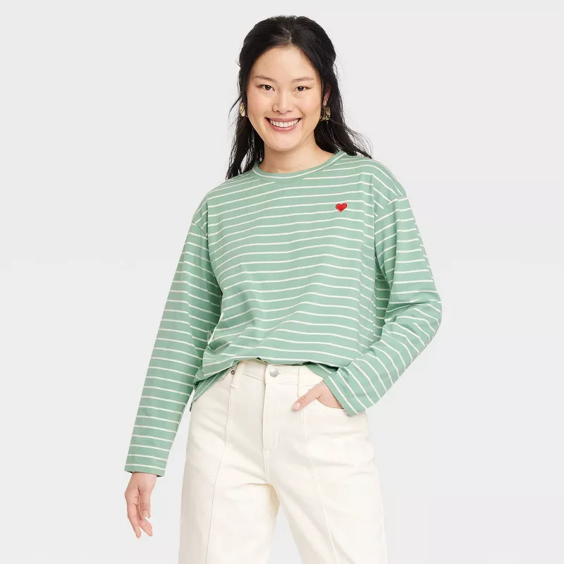 Women's Long Sleeve T-Shirt - A New Day™ Striped | Target