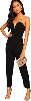 Romwe Women's Elegant Sweetheart Neck Strapless Stretchy Party Romper Jumpsuit | Amazon (US)