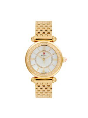 Michele Caber 35MM 18K Goldplated Stainless Steel, 0.56 TCW Diamond &amp; Mother of Pearl Analog ... | Saks Fifth Avenue OFF 5TH
