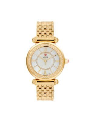 Michele Caber 35MM 18K Goldplated Stainless Steel, 0.56 TCW Diamond &amp; Mother of Pearl Analog ... | Saks Fifth Avenue OFF 5TH (Pmt risk)