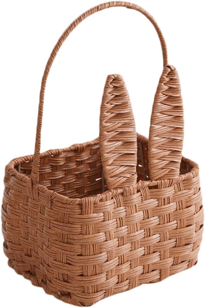 Cabilock Wicker Rattan Flower Basket Handwoven Storage Basket with Handle Rabbit Ear Eggs Candy B... | Amazon (US)