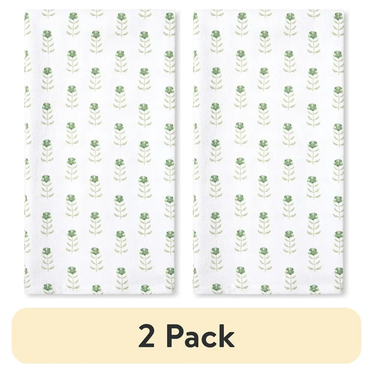 (2 pack) Beautiful 1-Piece Printed Flour Sack Cotton Dish Cloth, 30"W x 30"L, Green & White by Dr... | Walmart (US)