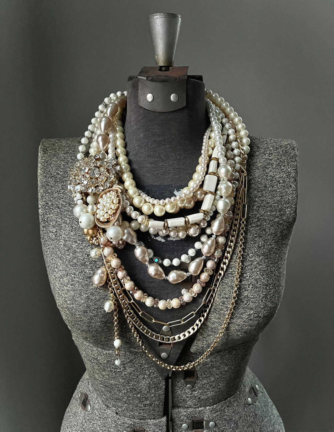 Pearl Statement Necklace Champagne Pearl Twisted Vintage Necklace Chunky Pearl Wedding Bridal Nec... | Etsy (US)