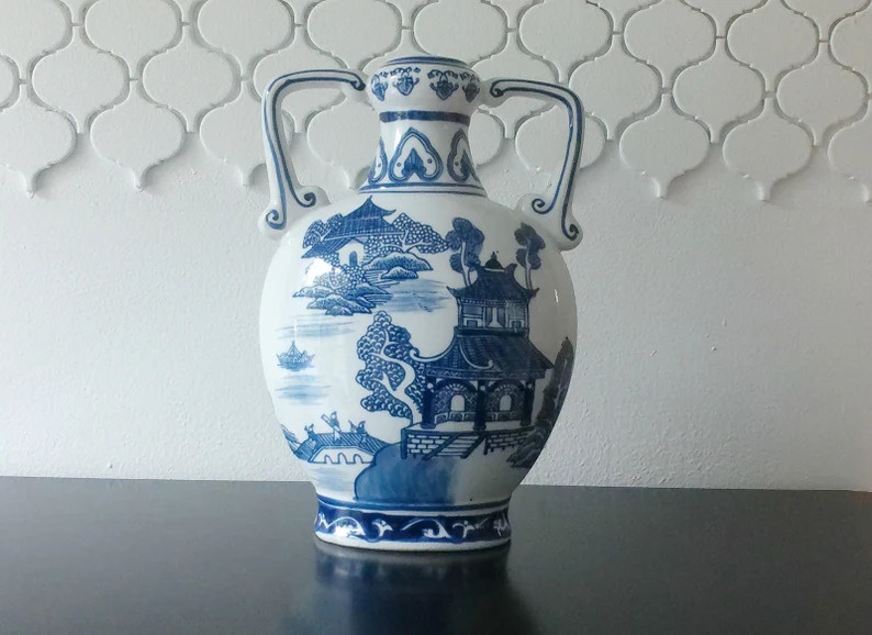 Chinese Export Blue and White Handled Vase, Vintage Chinoiserie Chic Decor, Grand Millennial, Blu... | Etsy (US)