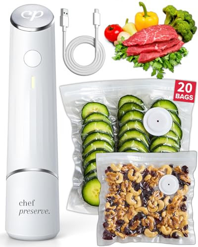 Chef Preserve Compact Vacuum Sealer for Food (Vacuum Sealer Machine + 20 Reusable Vacuum Bags) Powerful Handheld Vacuum Sealer Machine, Seal Meal Saver, Portable Food Sealer | Amazon (US)