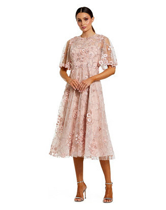 Women's Flutter Sleeve Embroidered Midi Dress | Macy's
