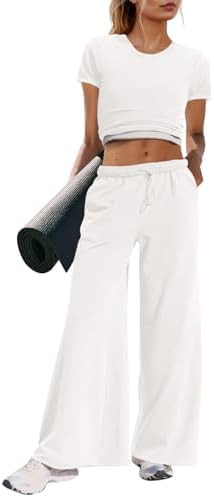 Panadila Womens 2 Piece Lounge Set Matching Workout Sets Summer Crop Tops Wide Leg Pants Going Ou... | Amazon (US)