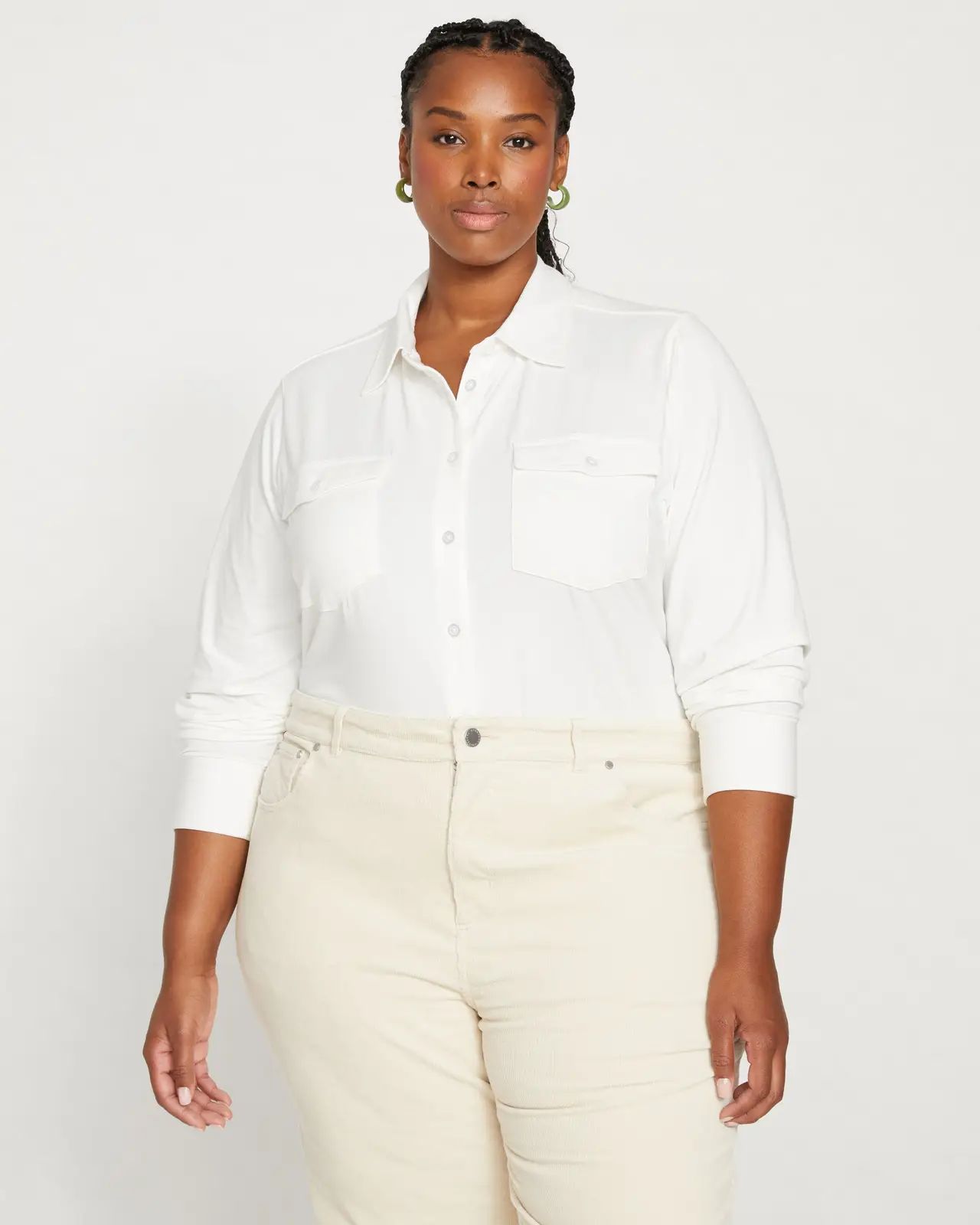 Ava Cotton Jersey Button-Down Shirt - White | Universal Standard