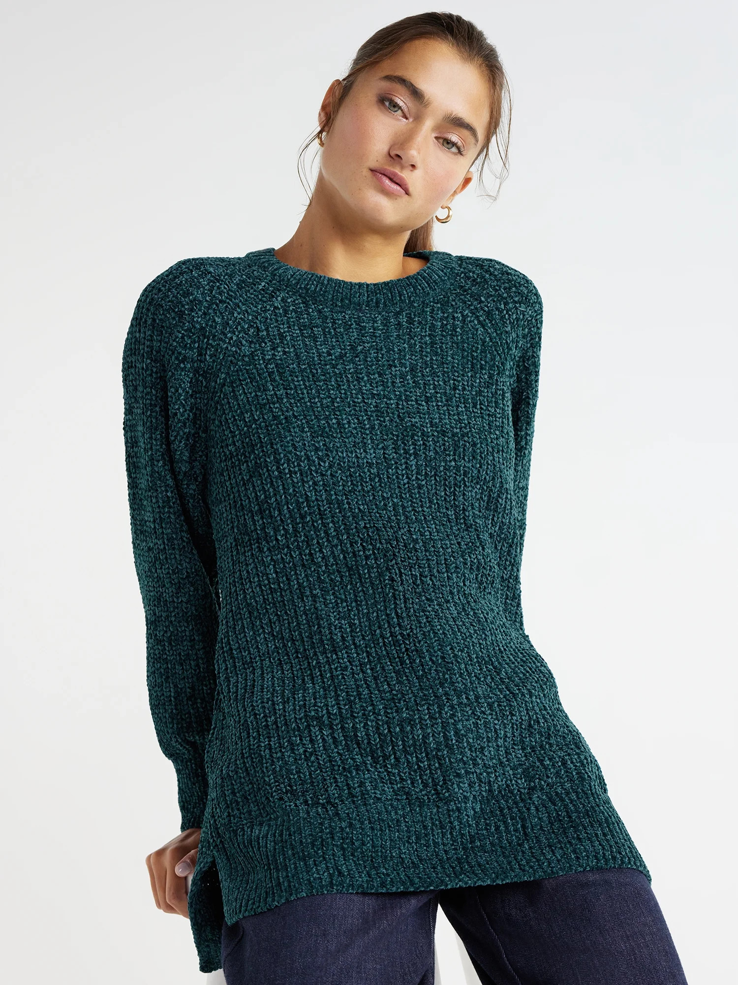 Time and Tru Women's Chenille Crew Neck Tunic Sweater, Midweight, Sizes XS-XXXL | Walmart (US)