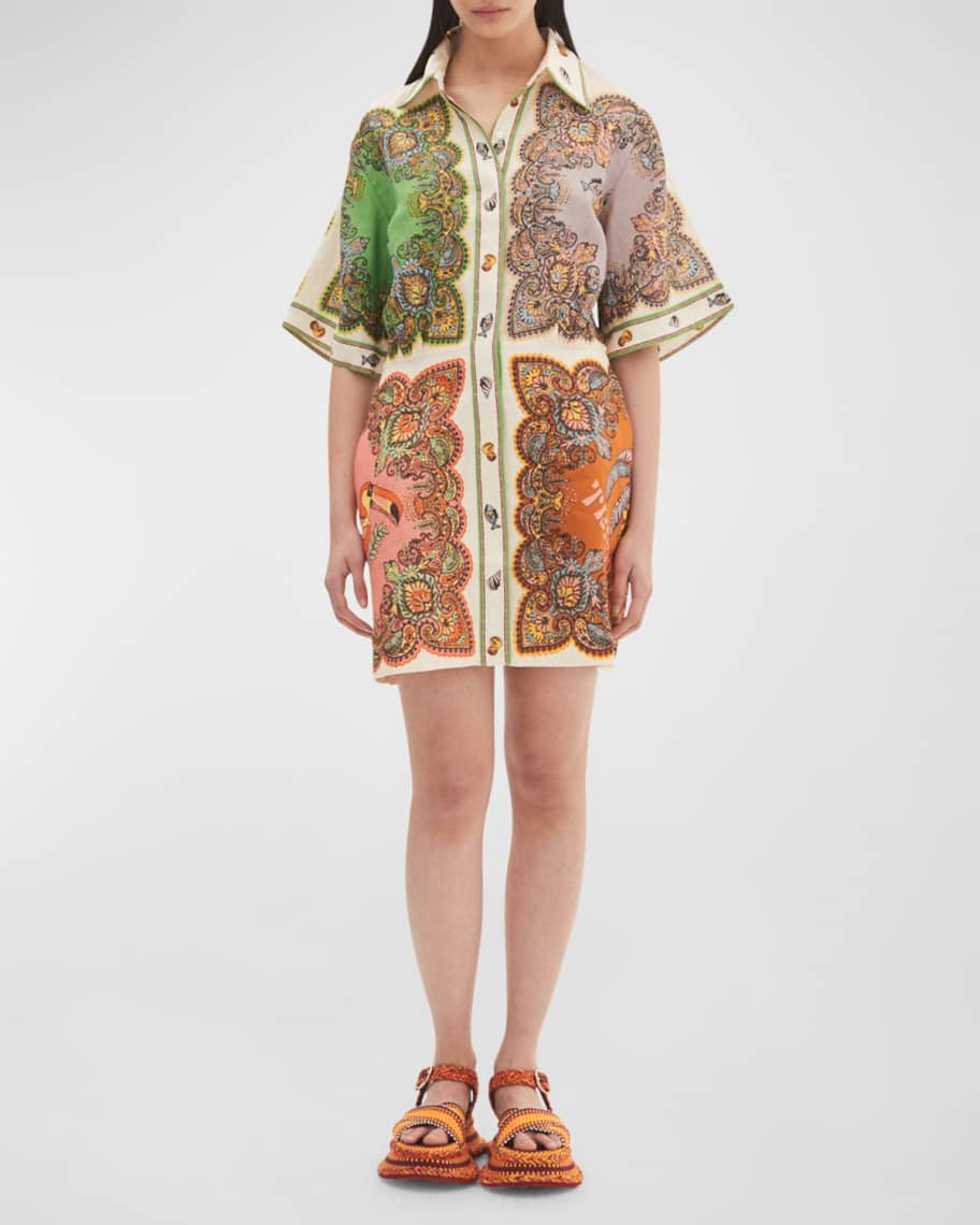 ALEMAIS Trippy Troppo Printed Linen Mini Dress | Neiman Marcus