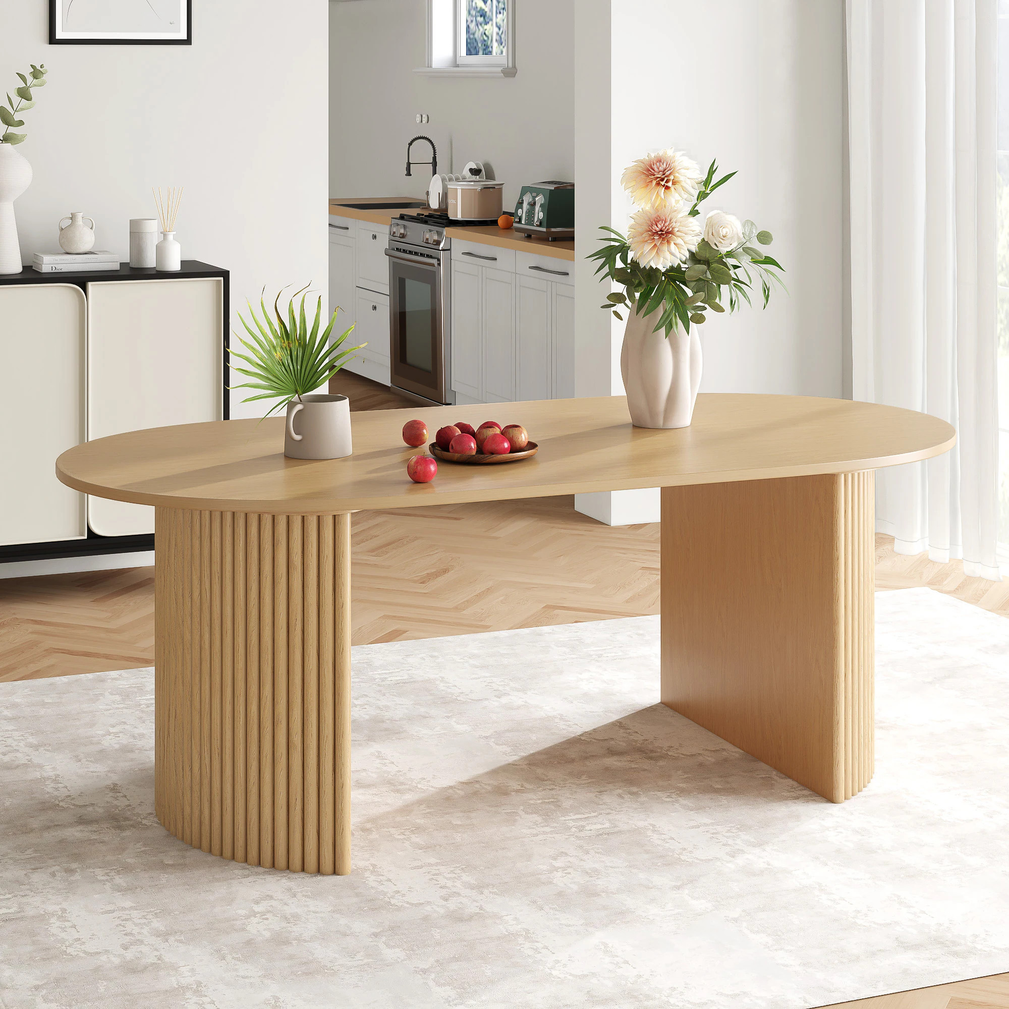 Dovelina Solid Wood Modern Dining Table Kitchen Table with Fluted Base for 6 People one_size in Clear | LS0102-092501 | Lowe's