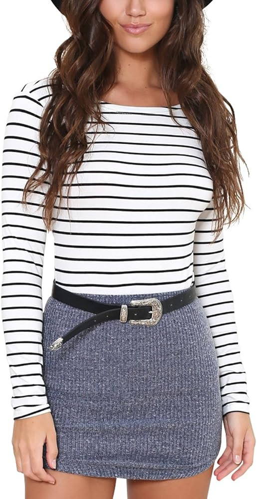 Just Quella Women's Soft Slim Long Sleeve Bottoming Shirt Blouse Tops 6341 | Amazon (US)