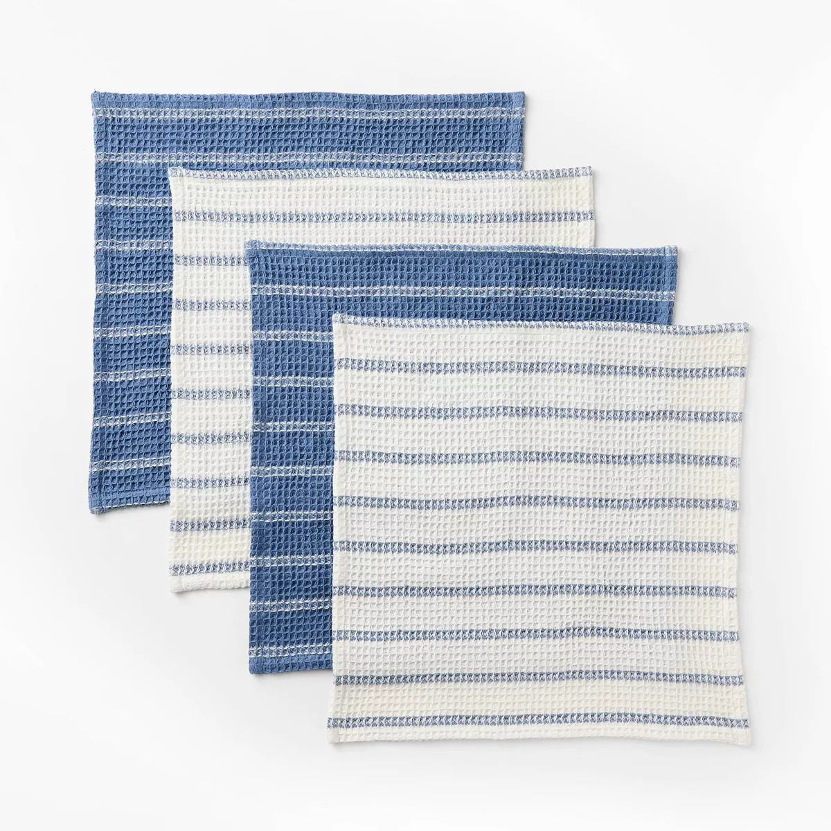 4pk Dish Cloth Set Blue - Figmint™: Cotton Waffle Stripe Kitchen Towels, 12"x12", Machine Washa... | Target