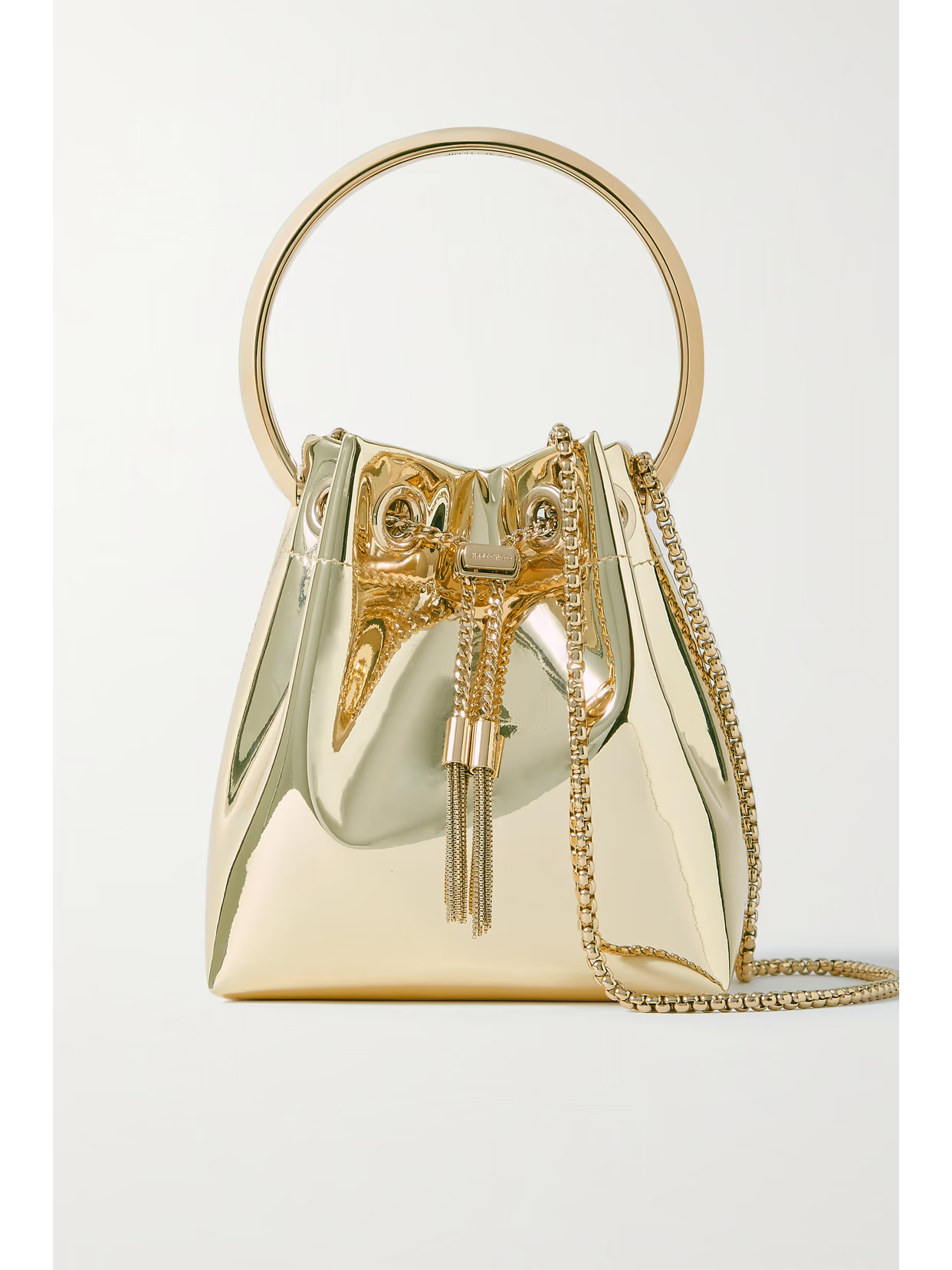 Jimmy Choo - Bon Bon Metallic Mirrored-leather Bucket Bag - Gold | NET-A-PORTER (US)
