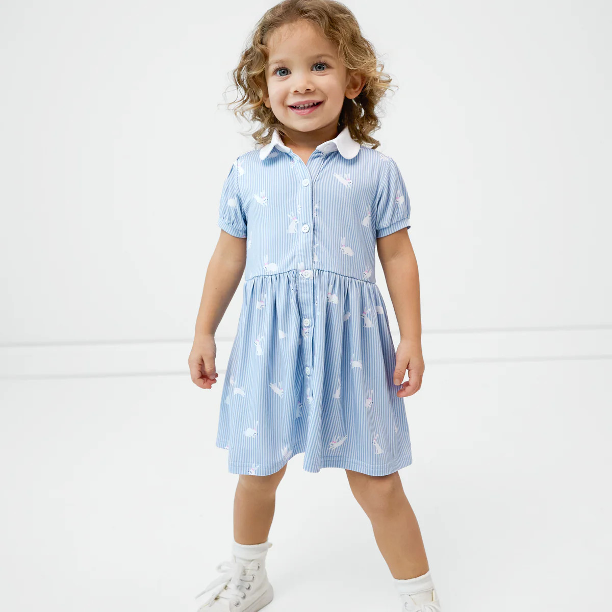 Bunny Stripe Button Down Dress | Little Sleepies
