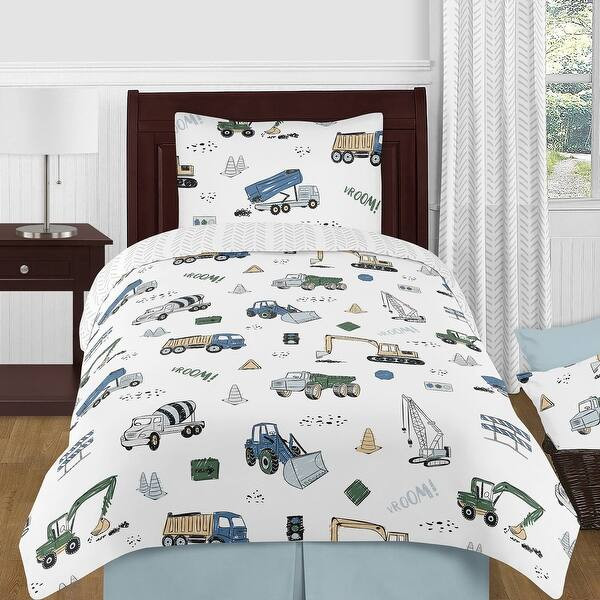 Construction Truck Collection Boy 4pc Twin-size Comforter Set - Grey Yellow Black Blue and Green ... | Bed Bath & Beyond