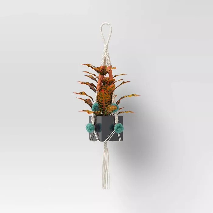 Large Handmade Novelty Macrame Plant Hanger with Poms Cream - Opalhouse™ | Target