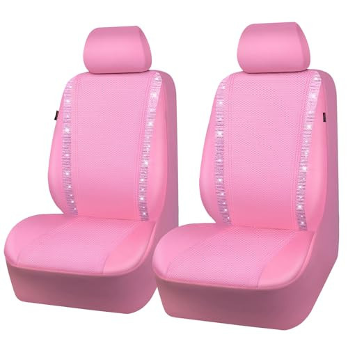 CAR PASS Bling Car Seat Covers, Shining Rhinestone Waterproof Faux Leather Pink Car Accessories Two Front Only Universal Fit Auto Glitter Crystal Sparkle Strips for Cute Women Girl, Pink Diamond | Amazon (US)