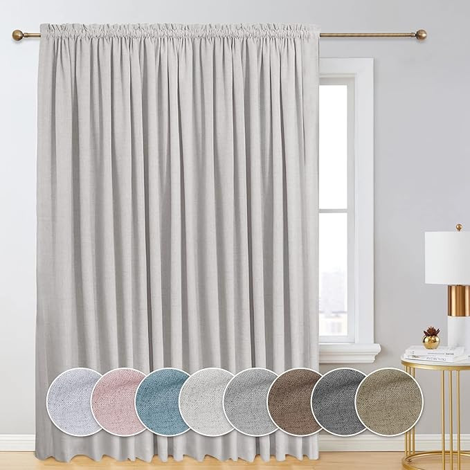 100% Blackout Shield Sliding Door Curtains with Rod Pocket Design, Linen Blackout Curtains for Sl... | Amazon (US)