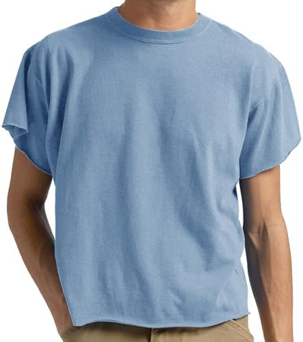 Men's Boxy Raw Cut Tee Short Sleeve Round Neck T Shirts Casual Basic Tops | Amazon (US)