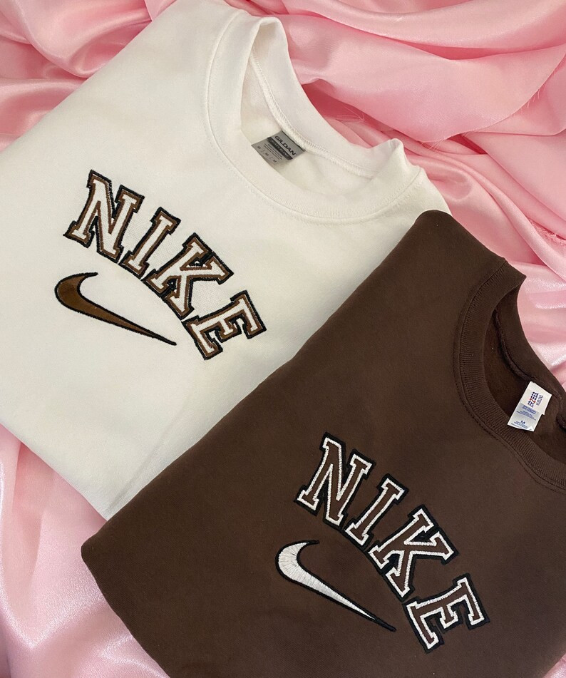Customizable Embroidered Spell Out Vintage Inspired N1k3 Crewneck { Brown , Sand , White } | Etsy (US)