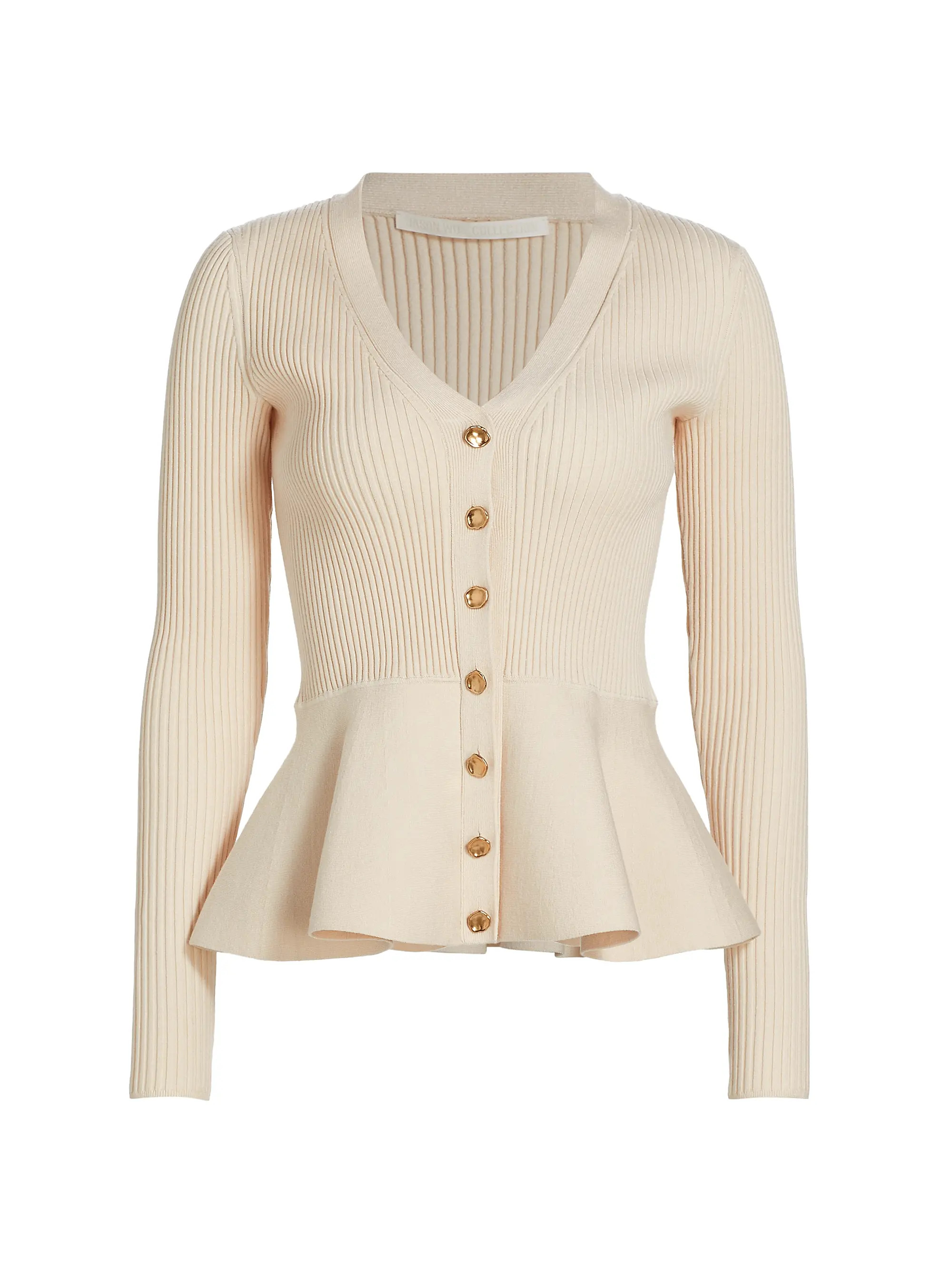 Jason Wu Collection Rib-Knit Peplum Cardigan | Saks Fifth Avenue | Saks Fifth Avenue