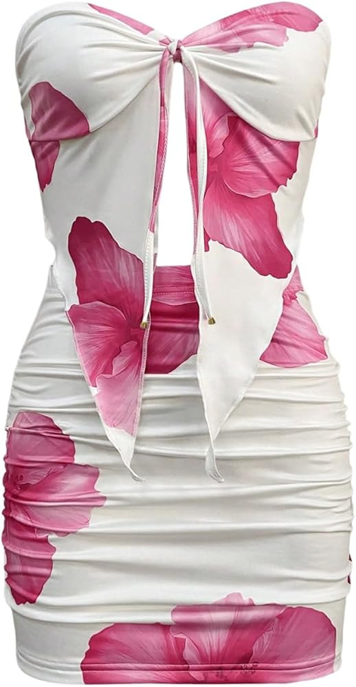 SOLY HUX Women's Summer 2 Piece Mini Skirt Sets Floral Strapless Tube Tops and Bodycon Skirt Vaca... | Amazon (US)