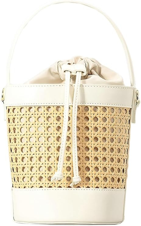Rattan Bag for Women Straw Tote Bucket Bag PU Leather Summer Beach Bag Holiday Purses | Amazon (US)