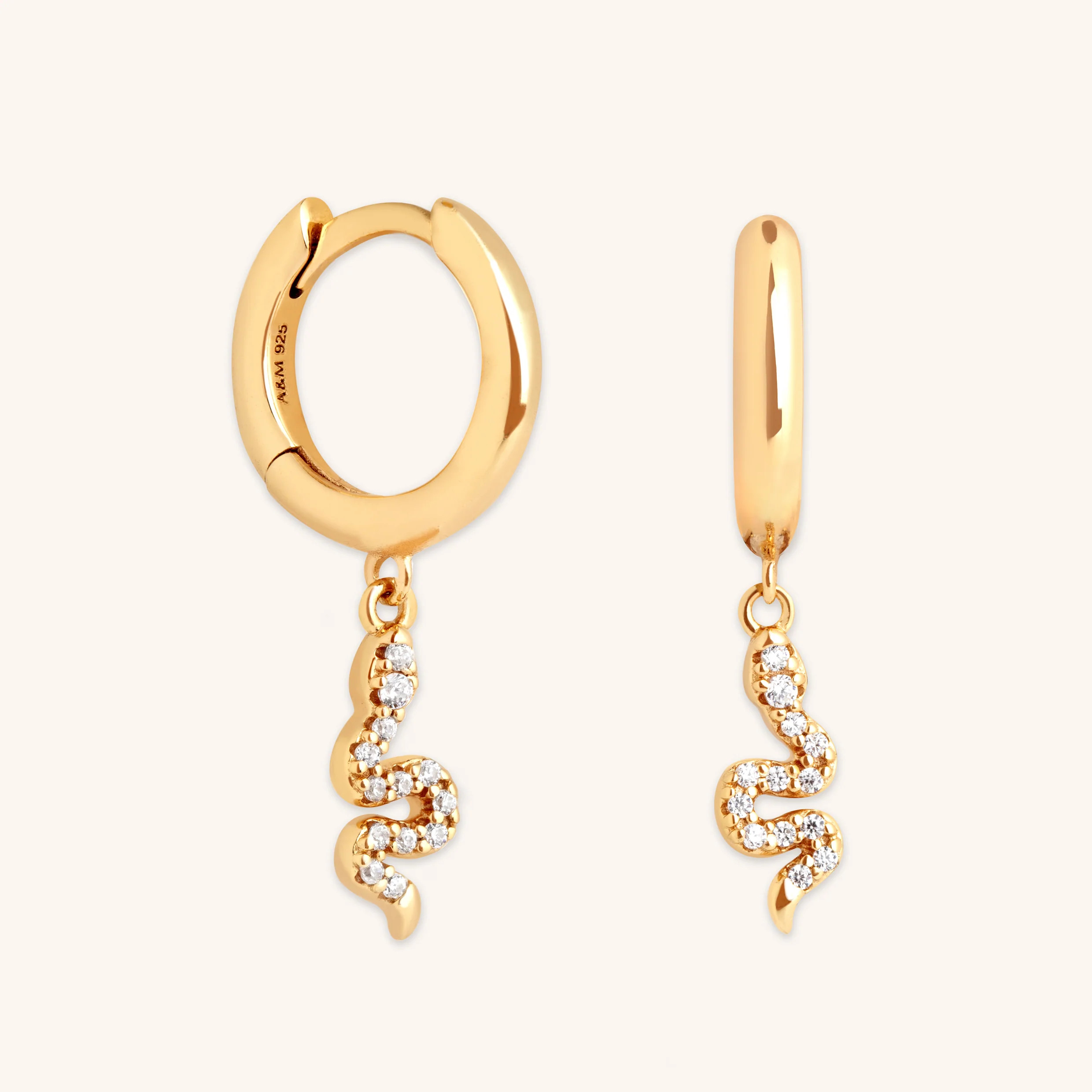 Snake Crystal Charm Huggies in Gold | Astrid & Miyu UK