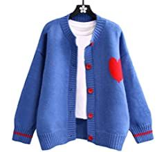 FindThy Women's Cute Cardigan Sweater Kawaii Love Heart Print Y2K Button Knitted Outerwear | Amazon (US)