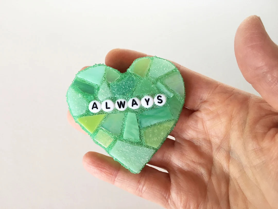 Large Green Conversation Heart Always Love Glass Tile Stained Valentines Day Galentines Mosaic He... | Etsy (US)