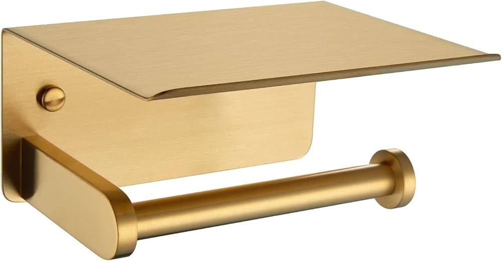 Toilet Paper Holder with Phone Shelf Brushed Gold, APLusee SUS 304 Stainless Steel Contemporary T... | Amazon (US)