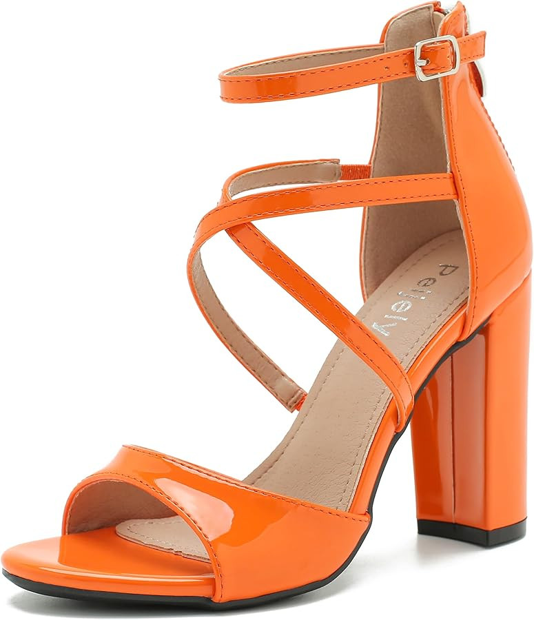 Women's Formal Strappy Sandal High Chunky Block Heel Ankle Strap Zip Up Heels | Amazon (US)