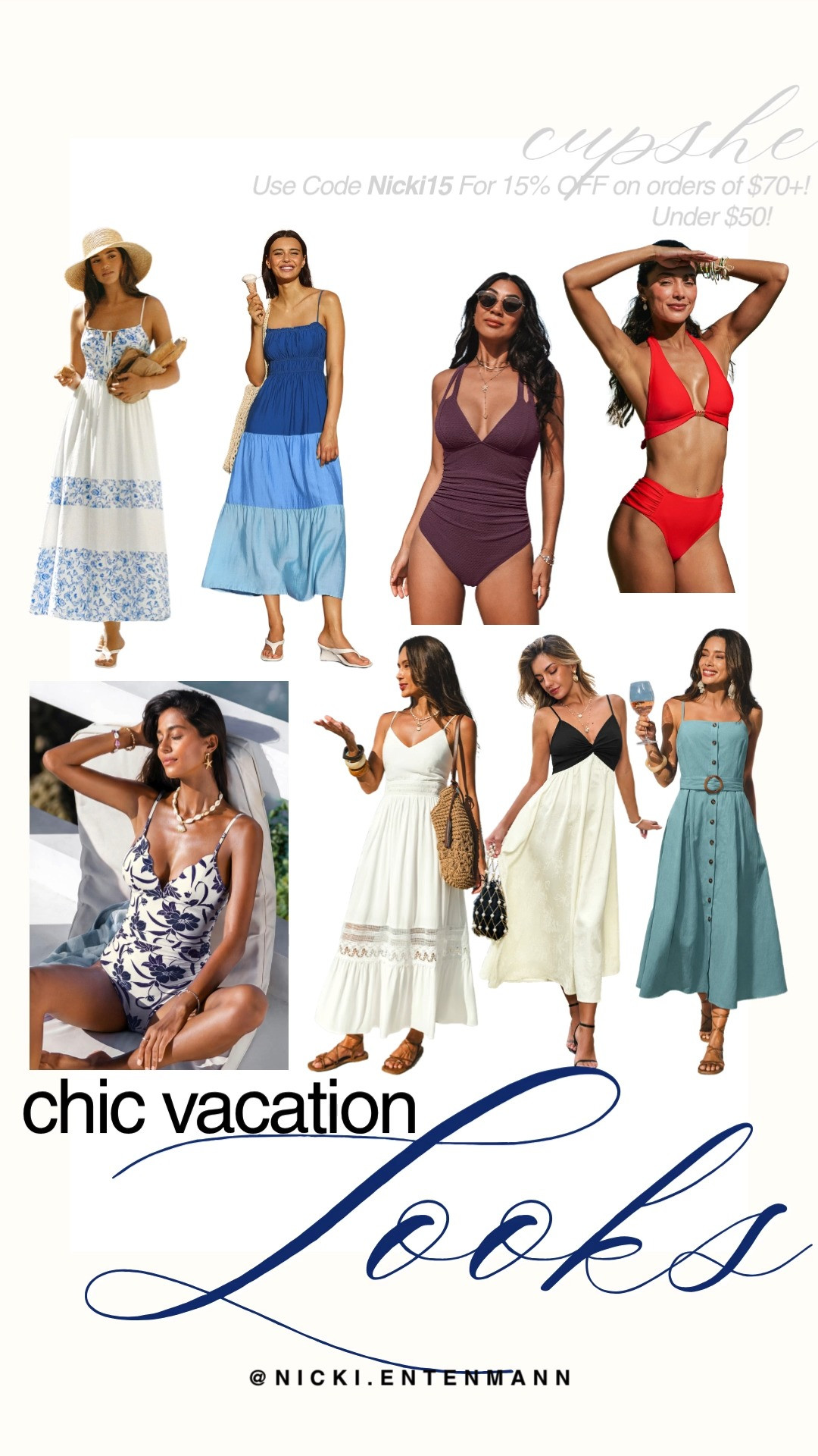 Get resort ready with chic vacation looks under $50 from Cupshe. Breezy floral sundresses, tiered midi dresses, flattering one piece swimsuits, and bold bikinis make effortless summer style. Use code Nicki15 for extra savings. #cupshe #vacationstyle #resortwear #swimwear #sundress #vacationoutfit #summerfashion #salealert #shoppinghaul #modernliving 👗🌴✨ 

 #LTKootd #LTKSaleAlert #LTKSwim