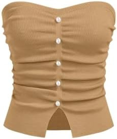 CIDER Faux Pearl Tube Tops for Women Crop Knit Split Hem Ruched Going Out Tops Cute Summer Outfit... | Amazon (US)