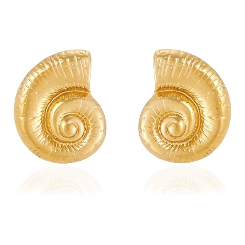 Conch Sell Studs Earrings for Women，Chunky Gold Statement Earrings Boho Ocean Shell Earrings Trendy Summer Beach Jewelry Gifts | Amazon (US)