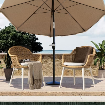 2 Piece Beige Outdoor Patio Arm Chairs with Cushions Weather Resistant Dining or Accent Chairs with Lattice Backrest for Garden-Maison Boucle | Target