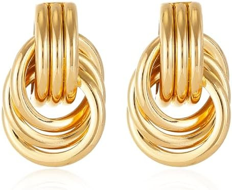 14K Gold Plated Knot Earrings for Women Gold Silver Earrings Heart Link Drop Dangle Earring Chunk... | Amazon (US)