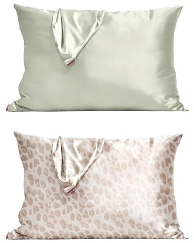 Kitsch Satin Pillowcase (Standard, Sage) & Satin Pillowcase (Standard, Leopard) with Discount | Amazon (US)