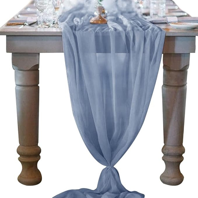 Socomi 10ft Dusty Blue Chiffon Table Runner 29x120 Inches Wedding Runner Sheer Bridal Shower Deco... | Amazon (US)