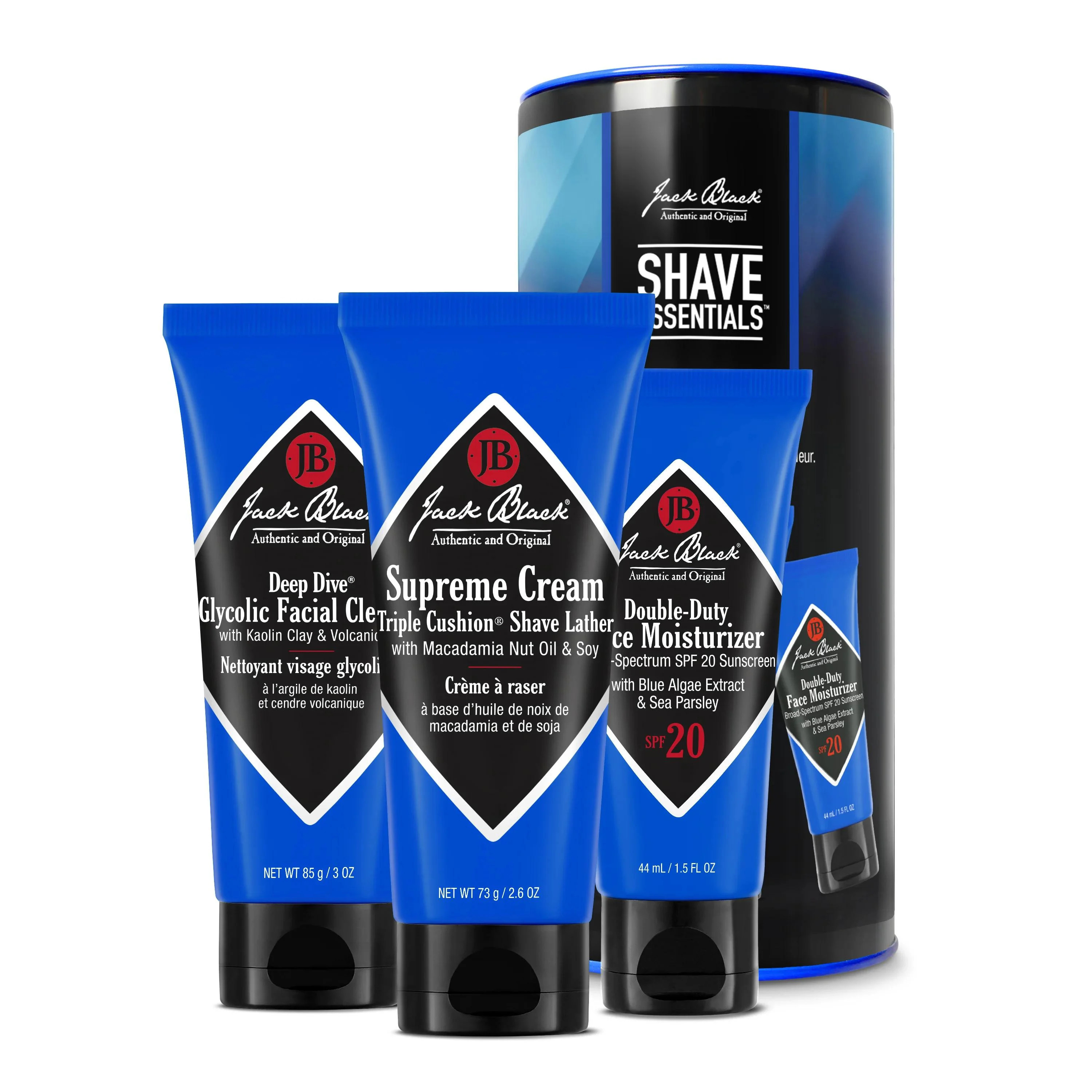 Shave Essentials™ Set with Deep Dive® Glycolic Facial Cleanser,  Supreme Cream Triple Cushion... | Jack Black